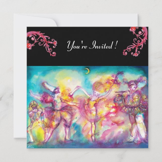 Invitation MASQUERADE BALL, fleurs rouges (Devant)