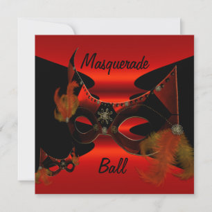 Invitation Masquerade Ball Masques Rouge Soie Noire Invitatio