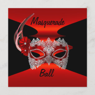 Invitation Masquerade Ball Masques Rouge Soie Noire Invitatio