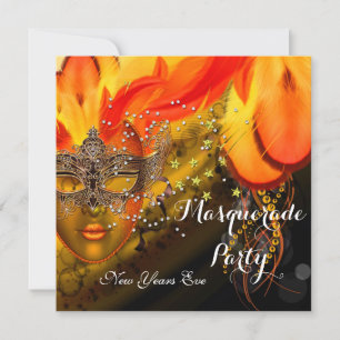 Invitation Masquerade Ball Party Gold Orange Masques Jaune