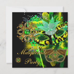 Invitation Masquerade Ball Party Lime Vert Black Masques