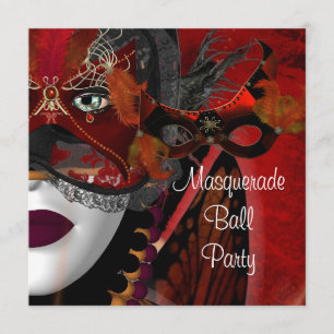 Invitation Masquerade Ball Party Masque Black Red Girl 2