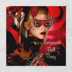 Invitation Masquerade Ball Party Masque Black Red Girl 3