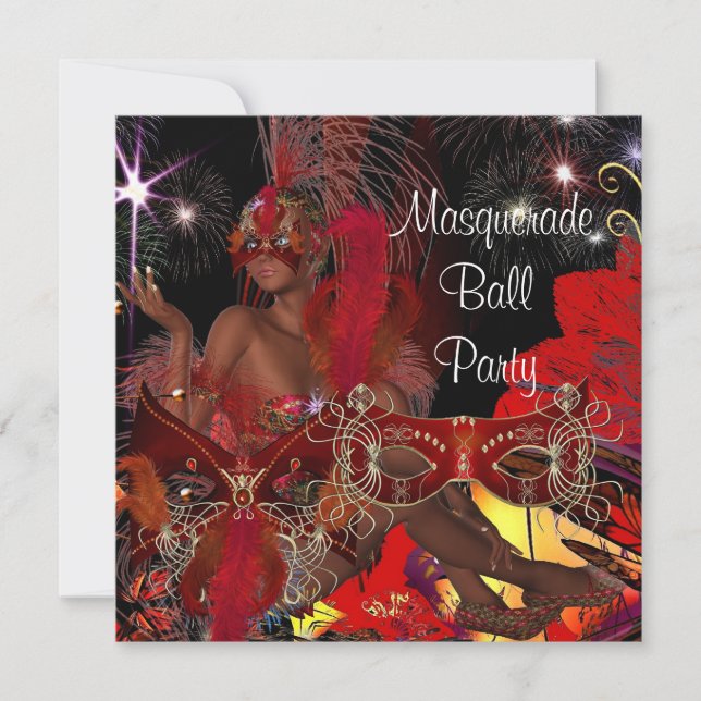 Invitation Masquerade Ball Party Masque Black Red Shogirl (Devant)