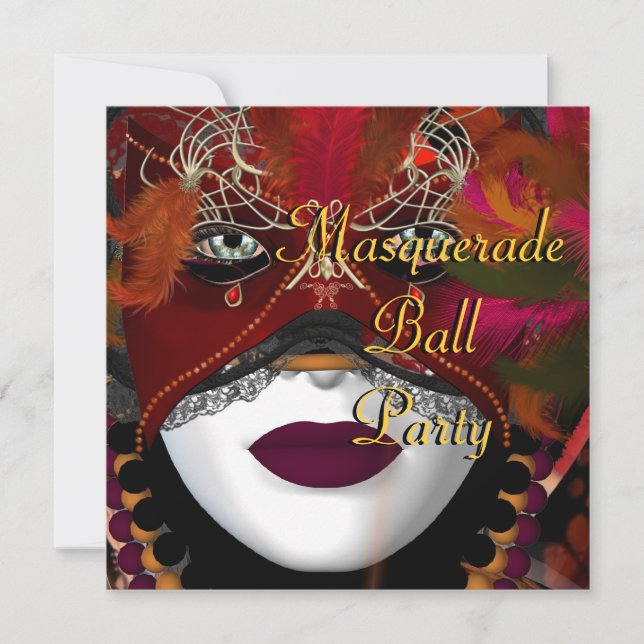 Invitation Masquerade Ball Party Masque Noir Rouge 2 (Devant)