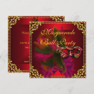 Invitation Masquerade Ball Party Masques Or Deep Red