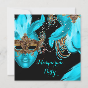 Invitation Masquerade Ball Party Turquoise Blue Masques