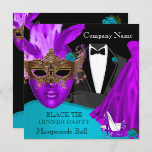 Invitation Masquerade Ball Purple Turquoise Black Cravate Par