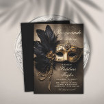 Invitation Masquerade Black Gold Mask Moody 50e anniversaire<br><div class="desc">Un modèle d'invitation à la fête du 50e anniversaire, élégant et glamour, moody noir et or, avec un thème de mascarade, avec un masque de mascarade vénitienne avec plumes dorées et noires, une calligraphie élégante et un arrière - plan sombre texturé. Veuillez noter que l'or est un effet numérique, pas...</div>
