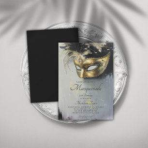Invitation Masquerade Black Gold Mask Oil Art 50e anniversair