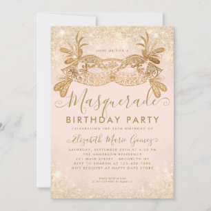Invitation Masquerade Blush Rose Gold Parties scintillant fêt