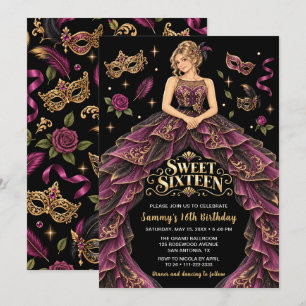 Invitation Masquerade Bourgogne Or Sweet Seize