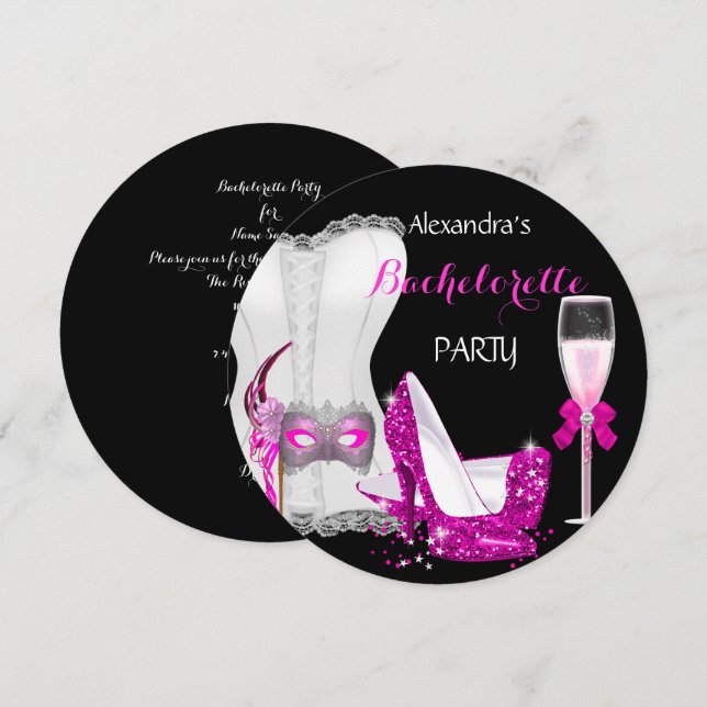 Invitation Masquerade Champagne Bachelorette Corset Rose R (Devant / Derrière)