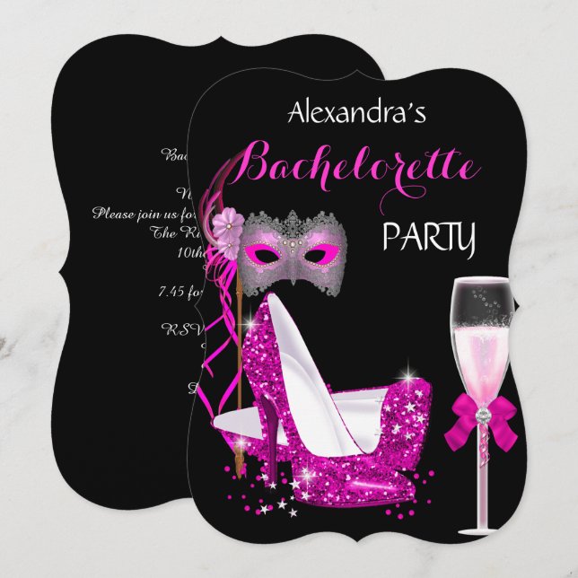 Invitation Masquerade Champagne Enterrement de Vie de Jeune F (Devant / Derrière)