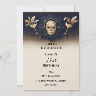 Invitation Masquerade Cocktail Navy Or