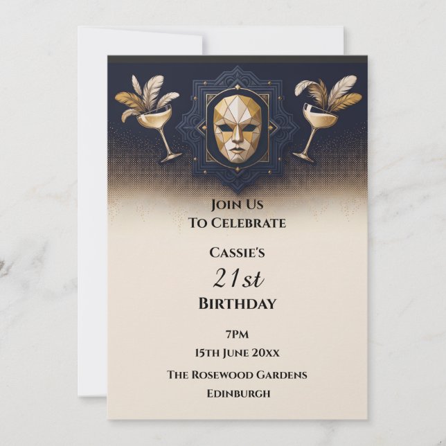 Invitation Masquerade Cocktail Navy Or (Devant)