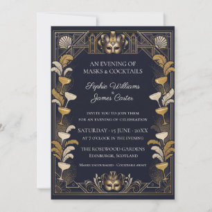 Invitation Masquerade Cocktail Navy Or