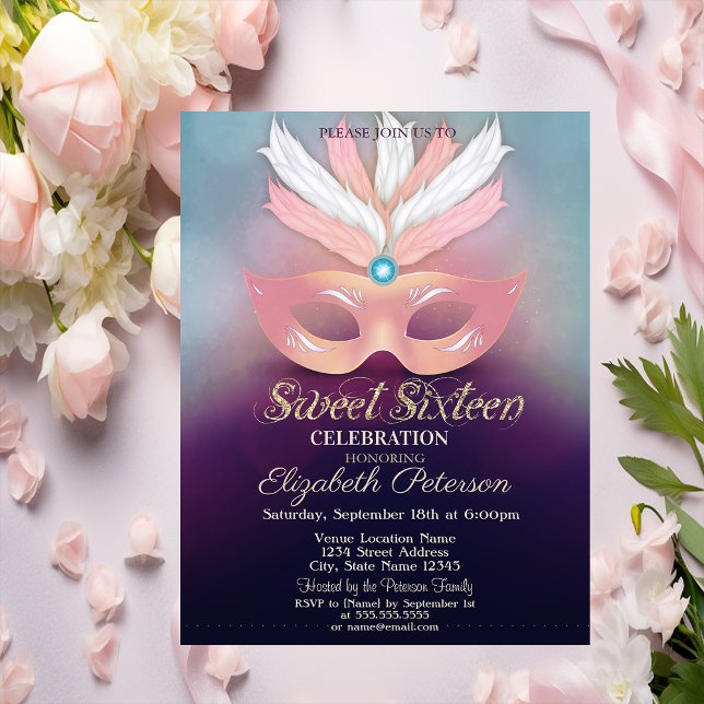 Invitation Masquerade, Étoiles, Ombre Sweet 16 (Créateur téléchargé)