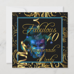 Invitation Masquerade Fabuleux 40 Gold Blue fête d'anniversai