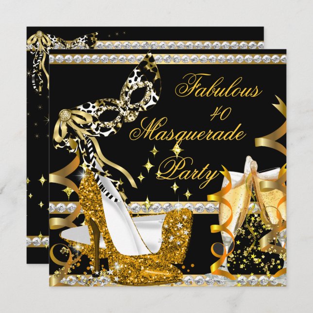Invitation Masquerade Fabuleux 40 Woman's Gold High Heel Masq (Devant / Derrière)