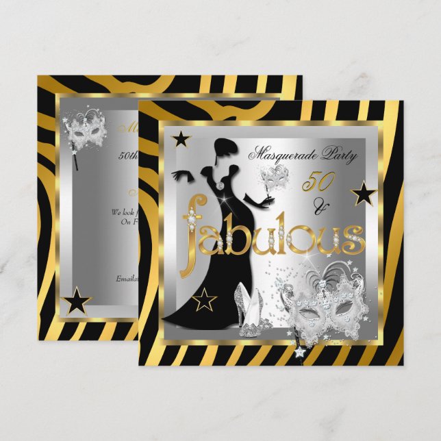 Invitation Masquerade Fabuleux 50 Zebra Gold Silver Black 2 (Devant / Derrière)