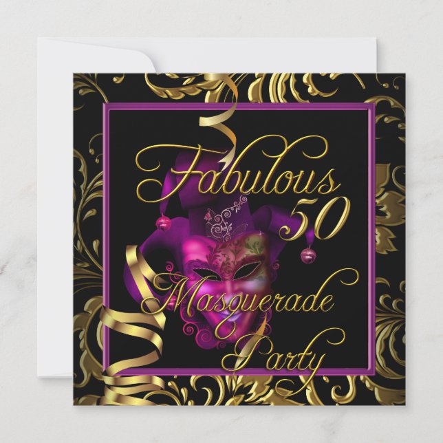 Invitation Masquerade Fabulosa 50 Or Rose Fête d'anniversaire (Devant)