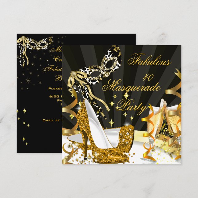 Invitation Masquerade Fabulous 40 Femme Talon Haut Or (Devant / Derrière)