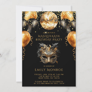 Invitation Masquerade fête d'anniversaire Black Gold Parties