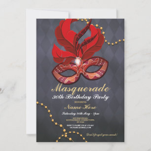 Invitation Masquerade fête d'anniversaire Gold Red Mask Invit