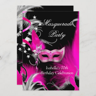 Invitation Masquerade fête d'anniversaire Hot rose Masque noi