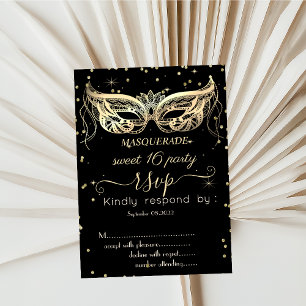 Invitation Masquerade Gold Diamonds Sweet 16 RSVP
