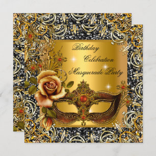 Invitation Masquerade Gold Masque Parties scintillant Black A