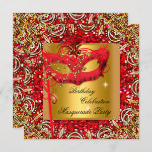 Invitation Masquerade Gold Masque Parties scintillant Rouge A