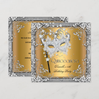 Invitation Masquerade Gold Silver Quinceanera 15ème parti