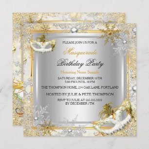 Invitation Masquerade Gold Silver Snowflakes Fête 2