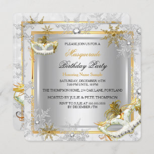 Invitation Masquerade Gold Silver Snowflakes Fête des masques