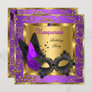 Invitation Masquerade Gold violet noir fête d'anniversaire