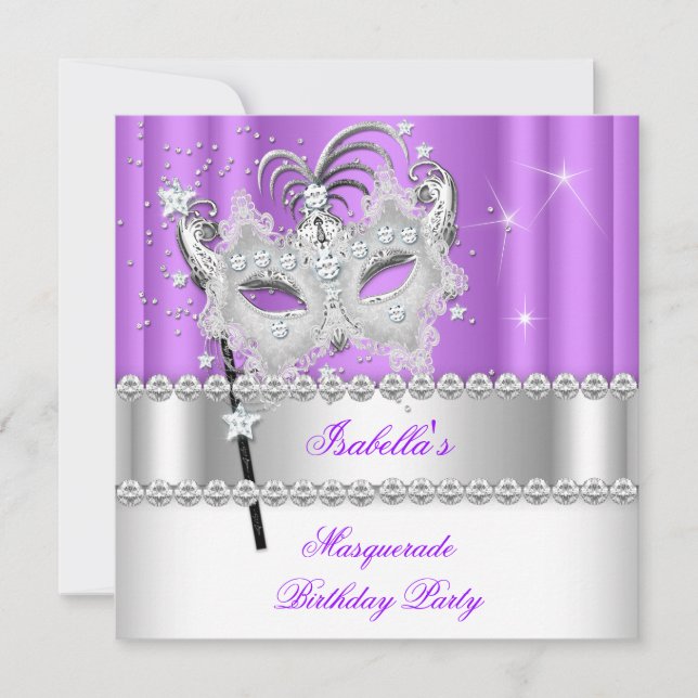 Invitation Masquerade Masque Diamant Violet Fête d'anniversai (Devant)