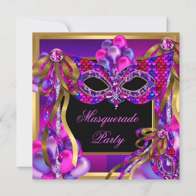 Invitation Masquerade Masques rose violet bleu Turquoise Anni (Devant)