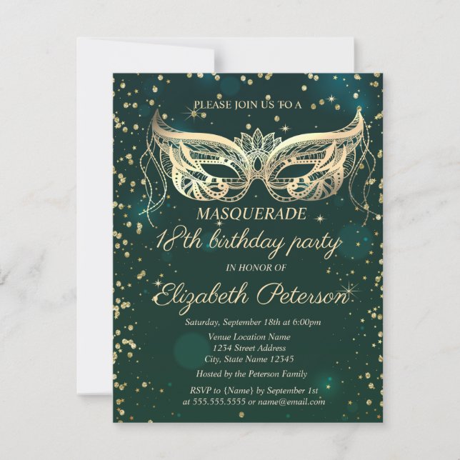 Invitation Masquerade Or Diamants 18ème Anniversaire (Devant)