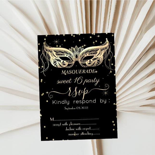 Invitation Masquerade Or Diamants Sweet 16 RSVP (Créateur téléchargé)