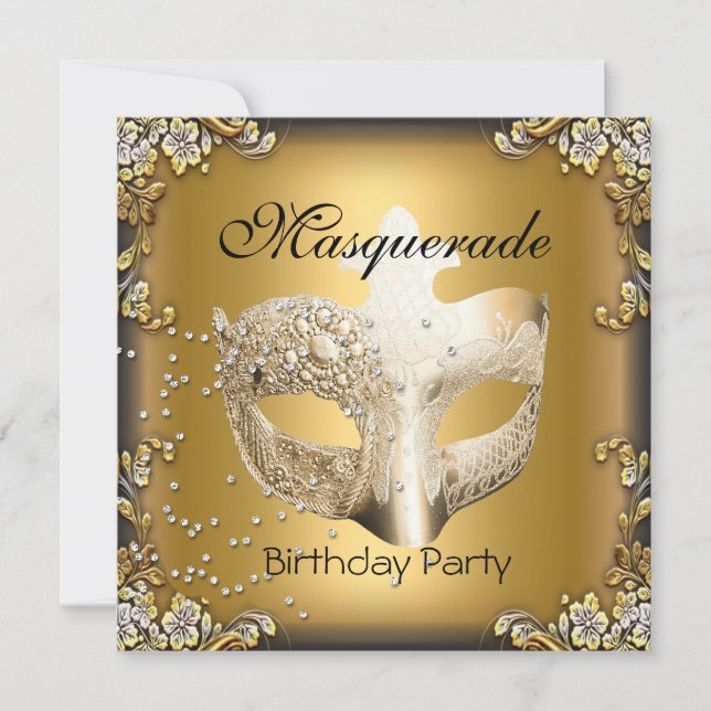 Invitation Masquerade Or Noir Fête d'anniversaire (Devant)