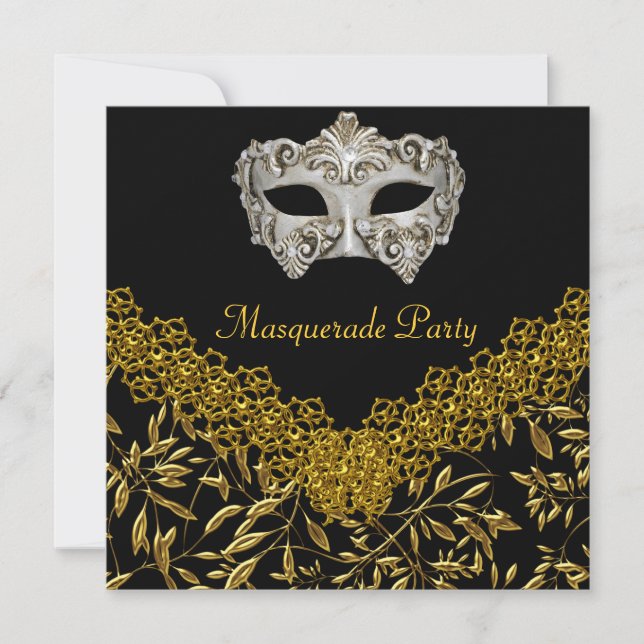 Invitation Masquerade Or Noir Fête d'anniversaire Glamour (Devant)