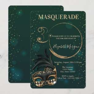 Invitation Masquerade Or Paillettes Dorées Vert 30e Anniversa