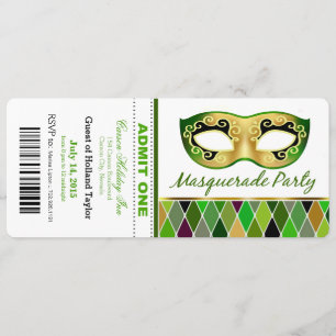 Invitation Masquerade Party Admettre un billet  vert