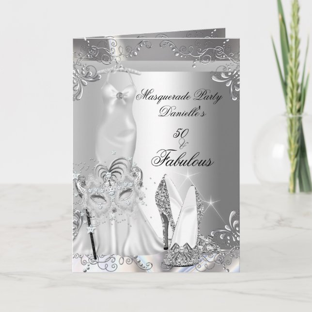 Invitation Masquerade Party Fabuleux 50 Anniversaire Argent (Devant)