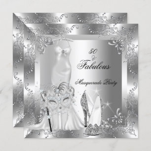 Invitation Masquerade Party Fabuleux 50 Anniversaire Argent 2