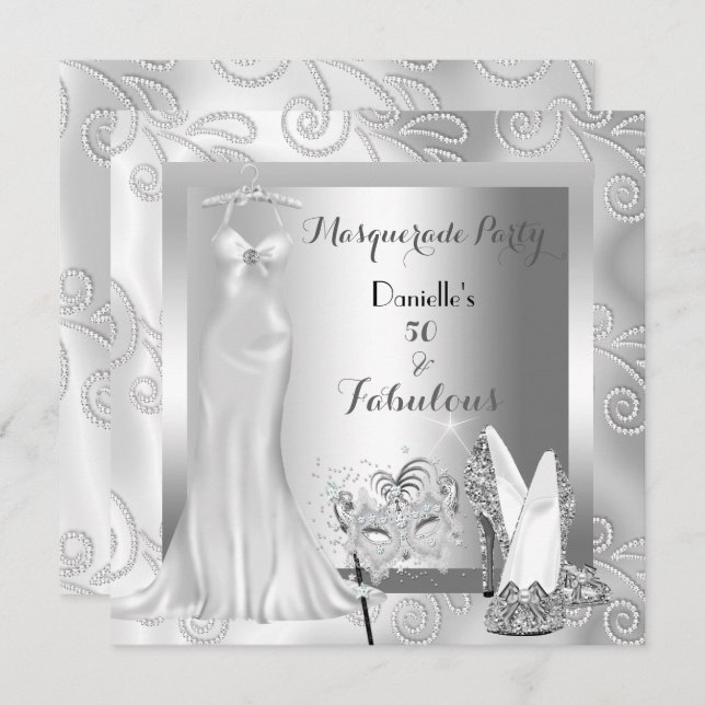 Invitation Masquerade Party Fabuleux 50 Anniversaire Diamant (Devant / Derrière)