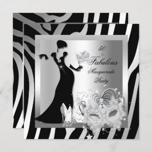Invitation Masquerade Party Fabuleux 50 Zebra Silver