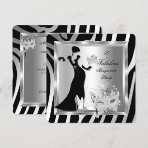 Invitation Masquerade Party Fabuleux 50 Zebra Silver Black